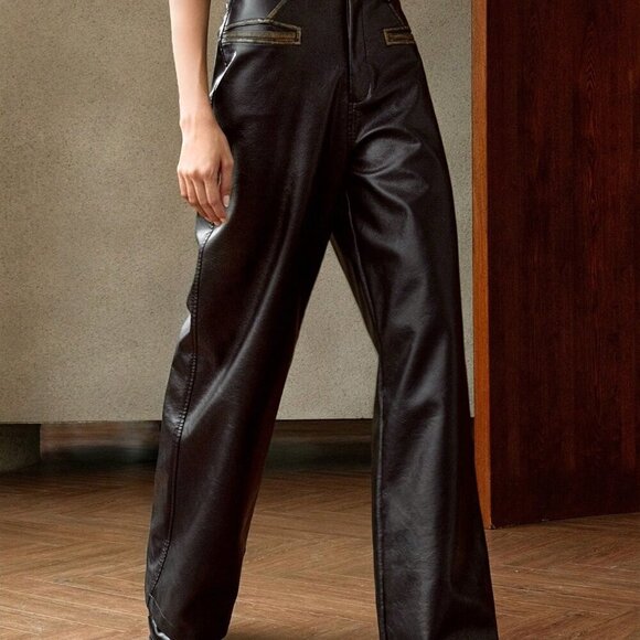 Black Elegant Women's Vintage Washed-Look Long Pants - Picture 7 of 7